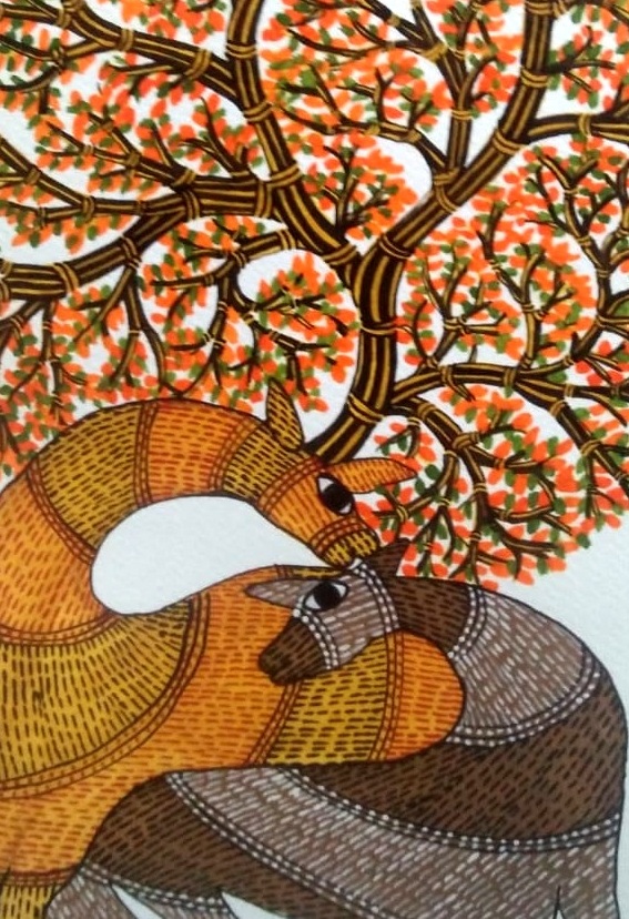 Deer And A Tree Gond Art